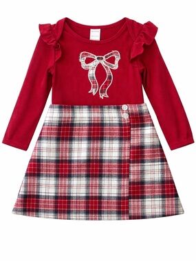 Nicole Miller • NWT Red Plaid Bow Knit bodysuit and skirt set for baby girl